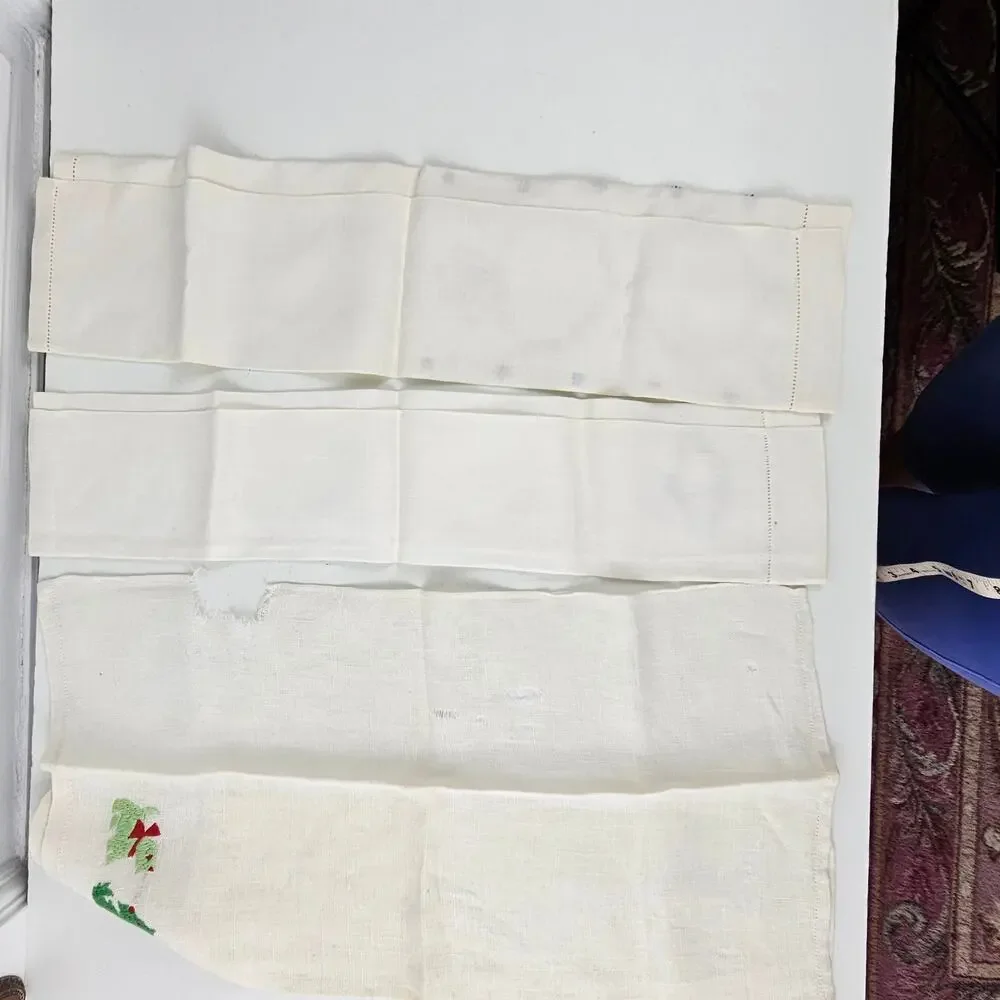 Lot 3 vintage embroidered linen hand towels scotty dog floral